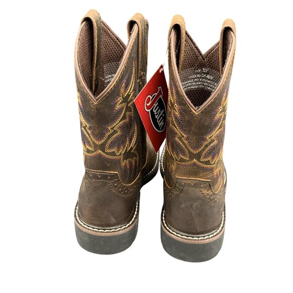 Justin Western Boots Kids Brown Leather Size 3D Rugged Tan Buffalo SK4681 - Picture 5 of 12